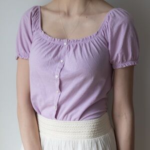 American Eagle Outfitters Purple Puff Sleeve Ruched Blouse